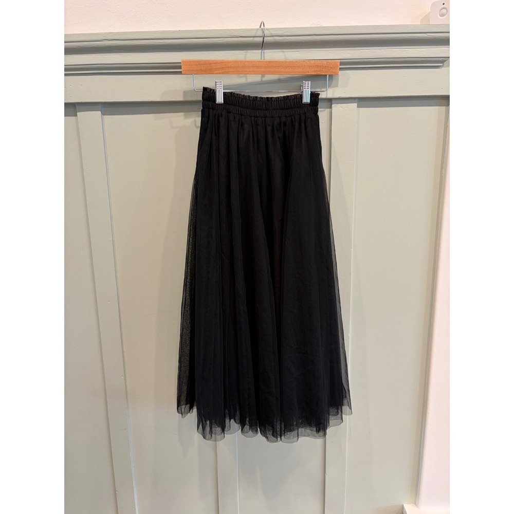 Black Tulle Mesh Midi Skirt Layered Medium Whimsigoth Ethereal Costume Formal